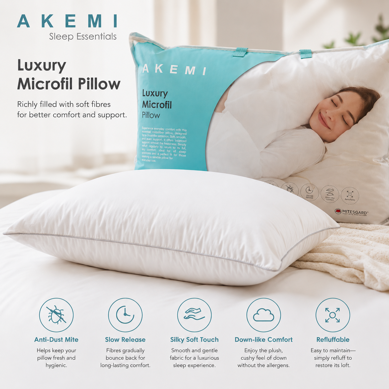 Akemi Sleep Essentials Luxury Microfil — Hotel Pillow available at ED Shop Ipoh, Malaysia