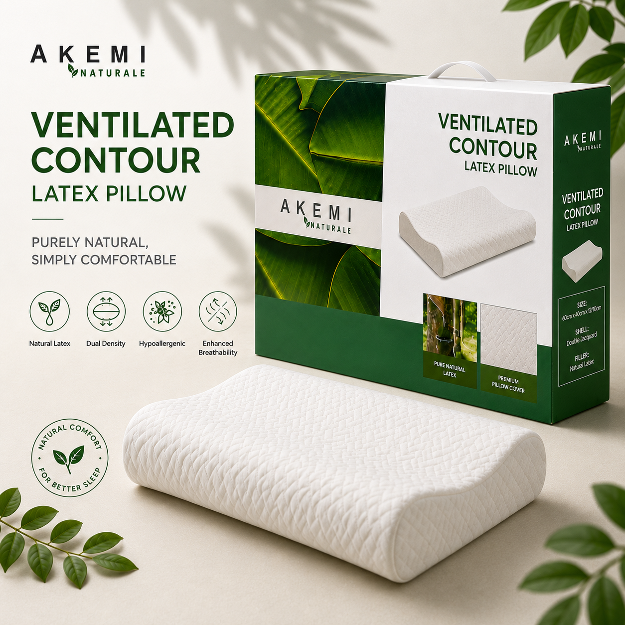 Akemi Ventilated Contour Latex Pillow — Latex Pillow available at ED Shop Ipoh, Malaysia